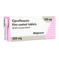 シプロフロキサシン250mg20錠(Milpharm) 1箱:個人輸入代行Yokohama Media