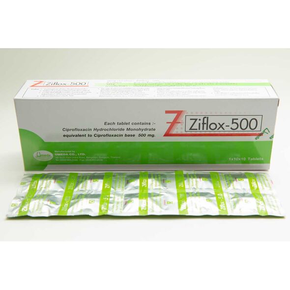 ジフロックス Ziflox-500 (Ciprofloxacin 500mg) 100錠 x1箱