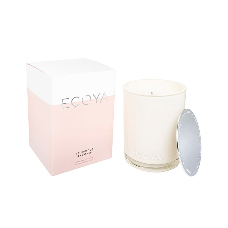 (Ecoya)ナチュラルソイワックスフレグランスキャンドル(シダーウッド&レザー)400g  1本:個人輸入代行Yokohama Media